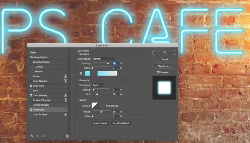 How to create a neon glow in Photoshop, layer style and font included.