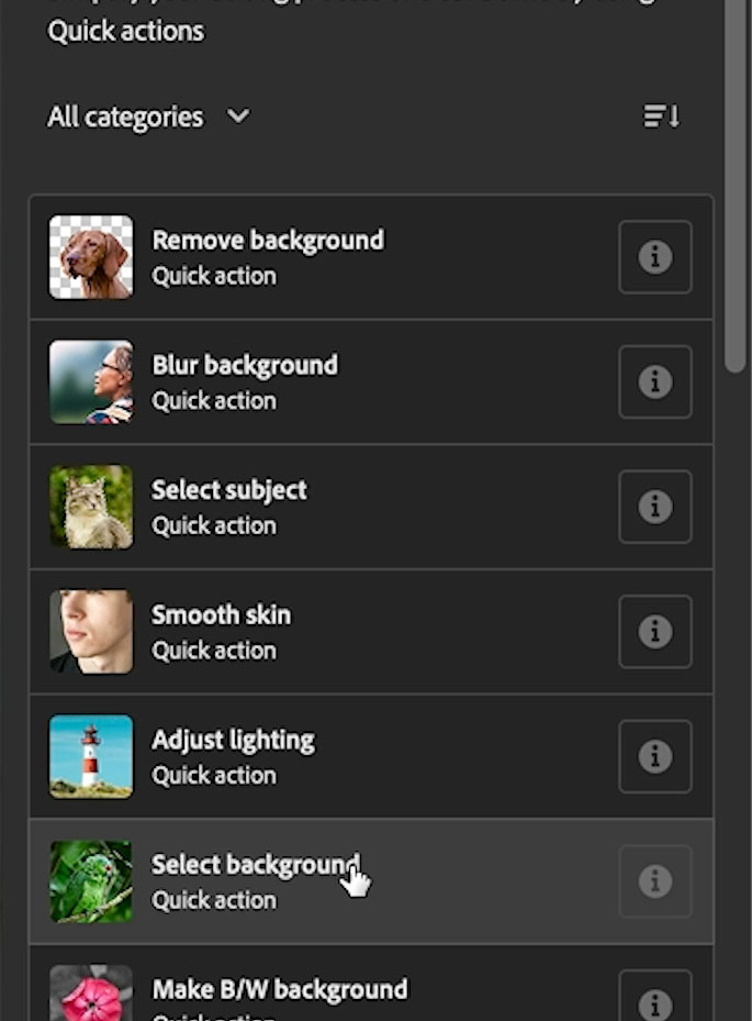 select background quick action